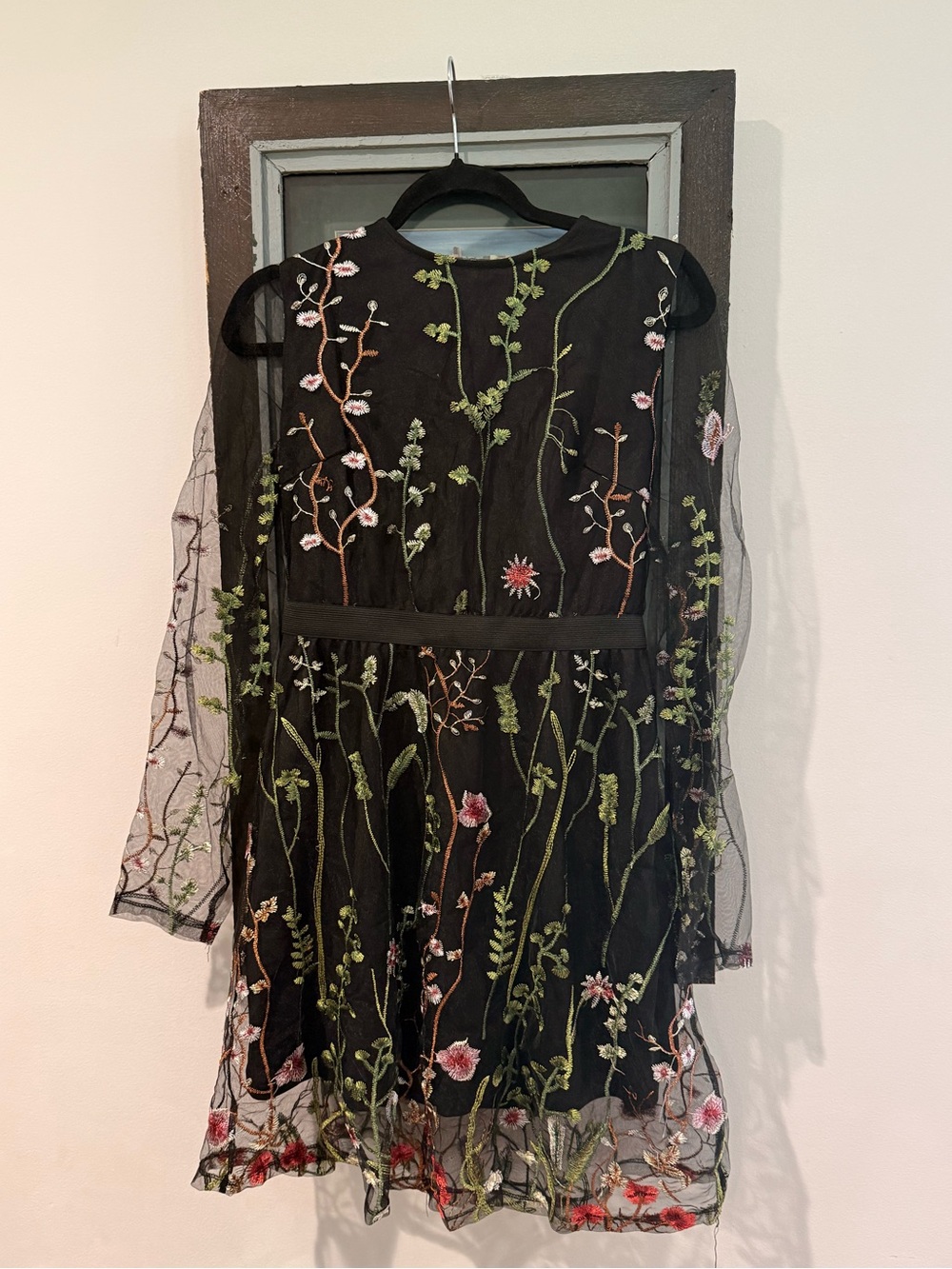 Black Sheer Embroidered Floral Dress